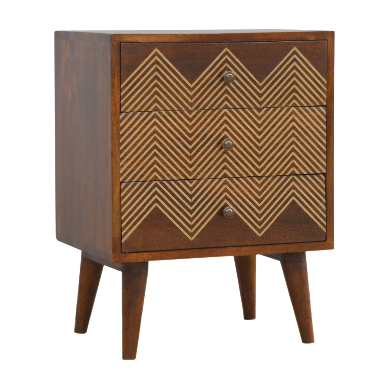 3 Drawer Brass Chevron Nightsand