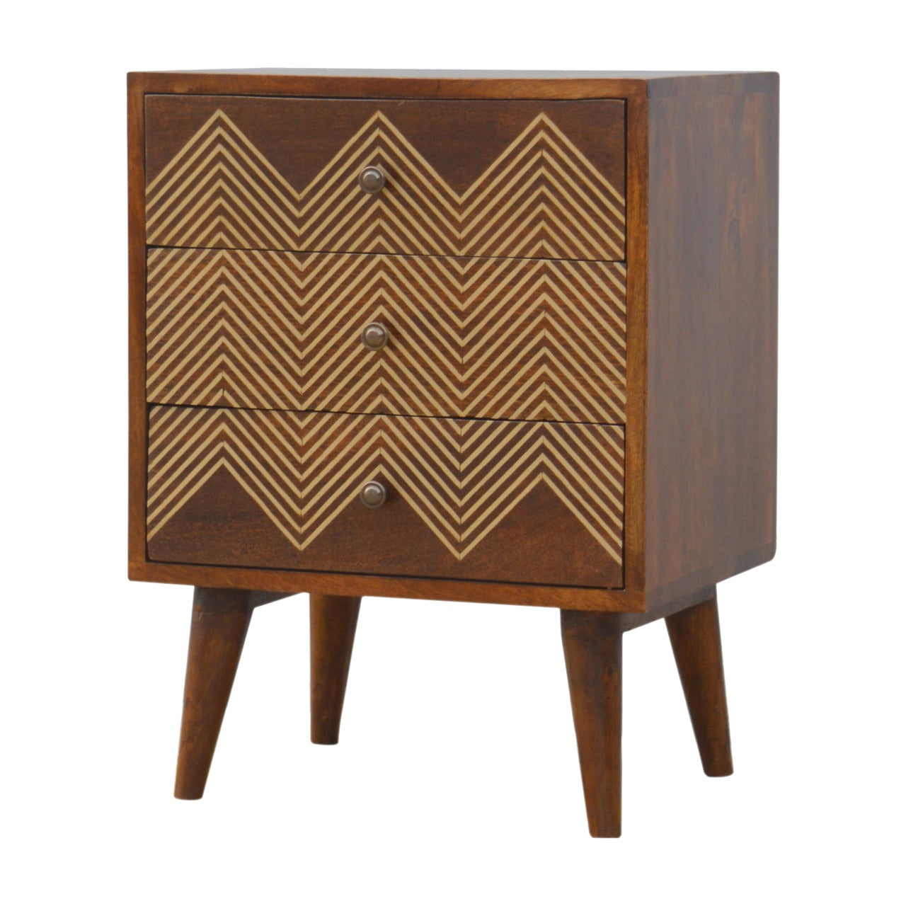 3 Drawer Brass Chevron Nightsand
