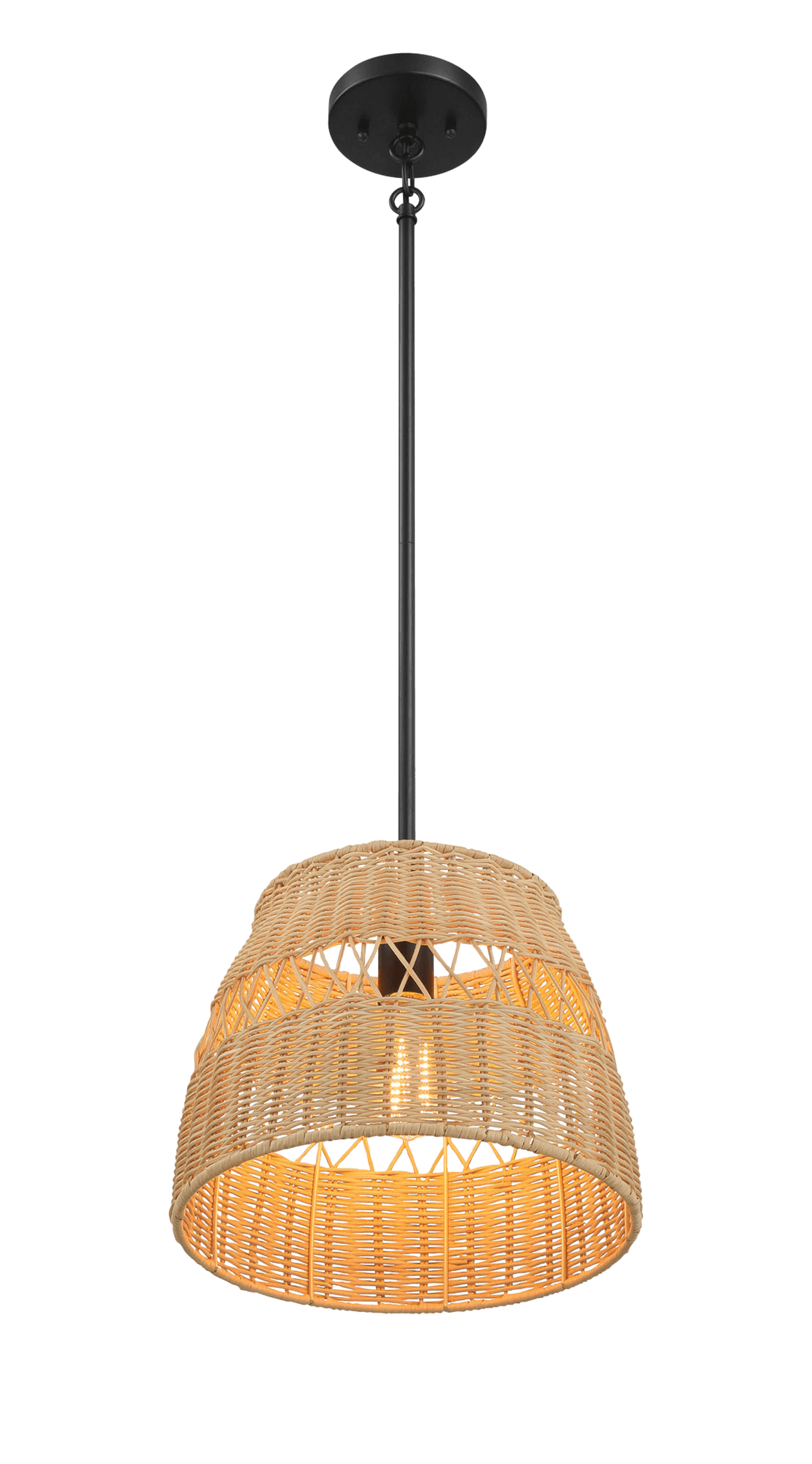 Essence Single Lights Pendant With Rattan Shade  Black Metal Finish for Farmhouse Style