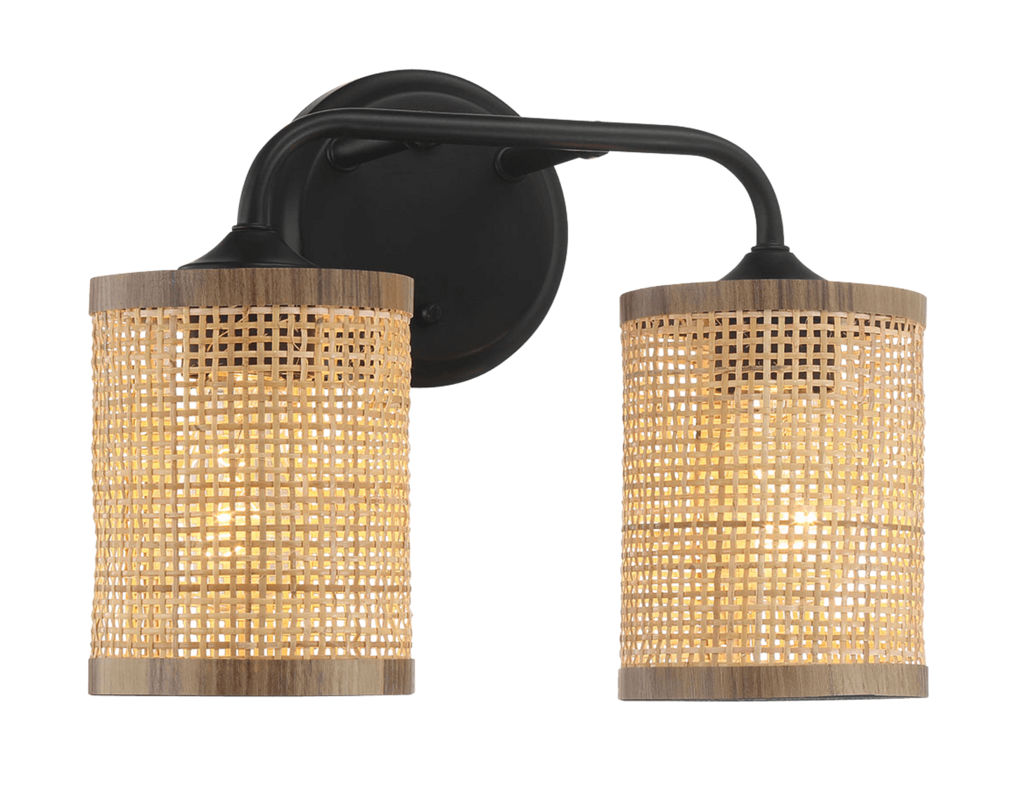 Quell Double Light Vanity With Natural Rattan Shade Wall Lamp